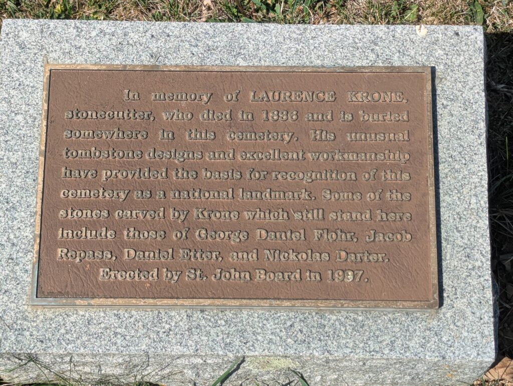 Bronze plaque honoring stonecutter Laurence Krone (d. 1836)